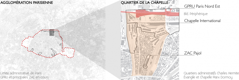Fig. 1 : Projets d’aménagement parisiens. Le quartier de La Chapelle et ses périmètres de rénovation 